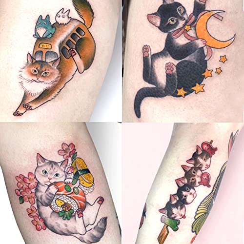 30 Sheets Waterproof Temporary Tattoo Stickers - Japanese Cat Design