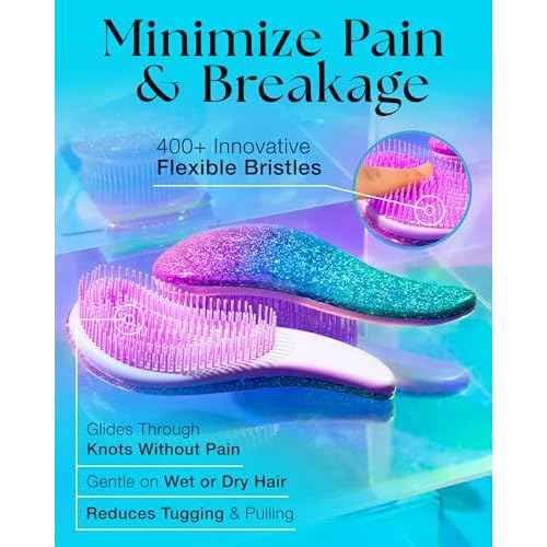 Lily England Detangler Hair Brush for Curly, Thick, Straight & Natural Hair - Gentle Detangling Brush for Women, Kids & Toddlers with Flexible Bristles - Smooth Hairbrush for Wet & Dry Hair, Purple