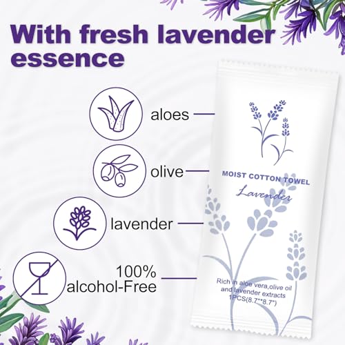 Moist Cotton Towel Bulk Moist Towelettes Individually Wrapped,White Towel Services,Refreshment Pre Moistened Towels for Dentist Travel Sport Party Hotel 50£¬Lavender