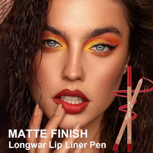 12 Colors Lip Liner Set, Matte Finish Series Lip Liners Pen Kit for Women, Long Lasting Waterproof Smooth High Pigmented Lip Pencil for Daily Makeup (Set A)