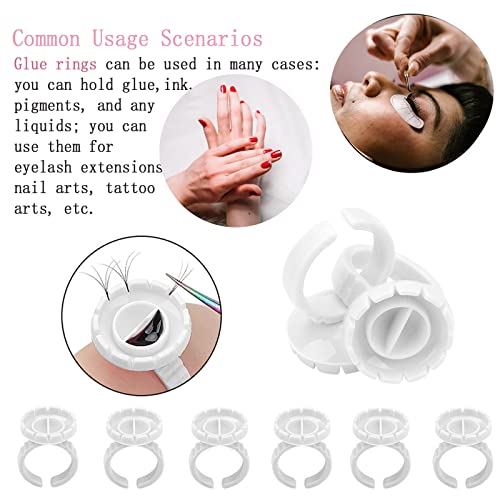 Glue Rings for Eyelash Extension, 300 PCS Glue Rings Lash Extension Supplies Lash Rings for Glue, Disposable Glue Cups Eyelash Glue Holder Lash Extension Glue Rings, Lash Fan Blossom Glue Cups, White