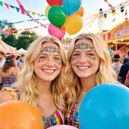 Mardi Gras Face Gem Stickers – Self-Adhesive Glitter Jewels, 2 Sheets