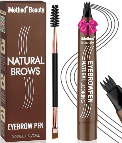 iMethod Eyebrow Pen - Eyebrow Pencil Magical Upgraded Eye Brow Pencils for Women with 4 Fork Tip & Spoolie Brush for Hair-Like Defined Natural Brows, Last All-Day, Microblading Eyebrow Pen, Dark Grey