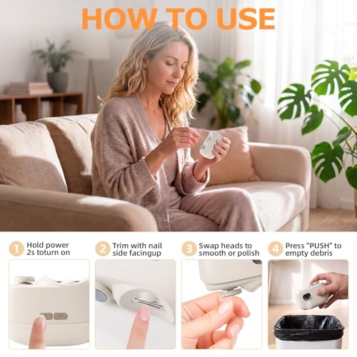 Jzzuau Beige 3-in-1 Electric Nail Clipper & Trimmer for Adults & Seniors