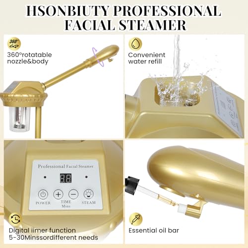 Facial Steamer Professional for Deep Cleaning and Hydration, Gold