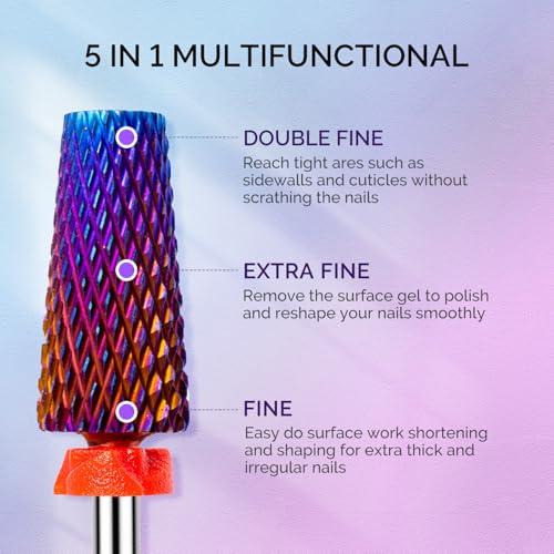 3PCS Nail Drill Bits Set - Carbide Tungsten, 5 in 1, 3/32"