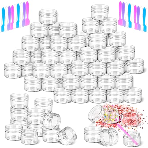 40 Pack 15g Clear Plastic Sample Jars with Lids & Spatulas