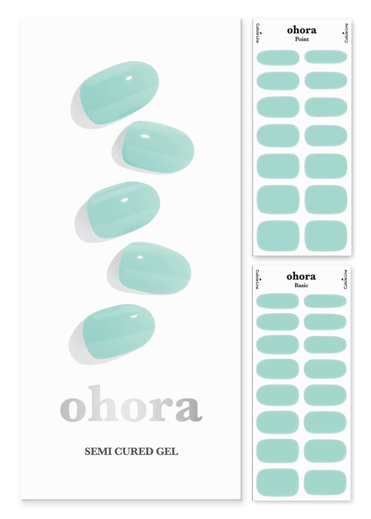 ohora Semi Cured Gel Nail Strips (N Cream Window) - Green, Solid, Works with Any UV/LED Nail Lamps, Salon-Quality, Long Lasting, Easy to Apply & Remove - Includes 2 Prep Pads, Nail File & Wooden Stick