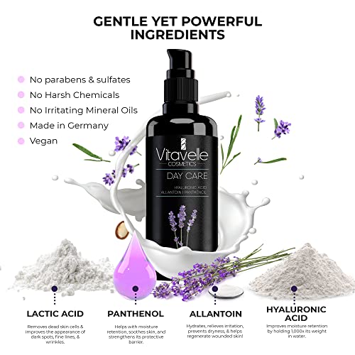 VITAVELLE Natural Day Moisturizer ? Anti-Aging Hydrating Cream with Allantoin & Hyaluronic Acid ? Lightweight Daily Facial Care for Oily & Combination Skin (1.69 Fl Oz)