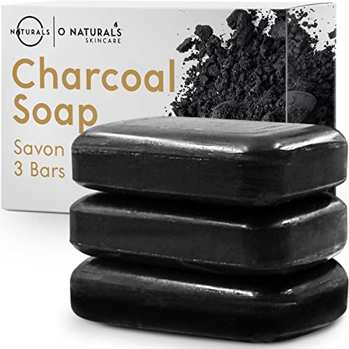 O NATURALS Moisturizing African Black Soap & Detoxifying Charcoal Soap Bar Bundle Two 3 Packs, 4 Ounce Each Bar Of Soap.