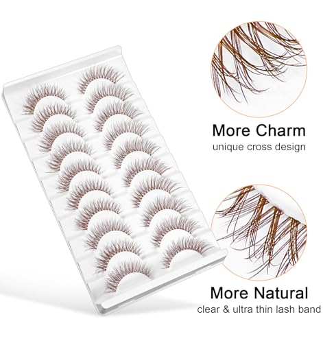 Brown Cat Eye Faux Mink False Lashes - 10 Pairs, Clear Band