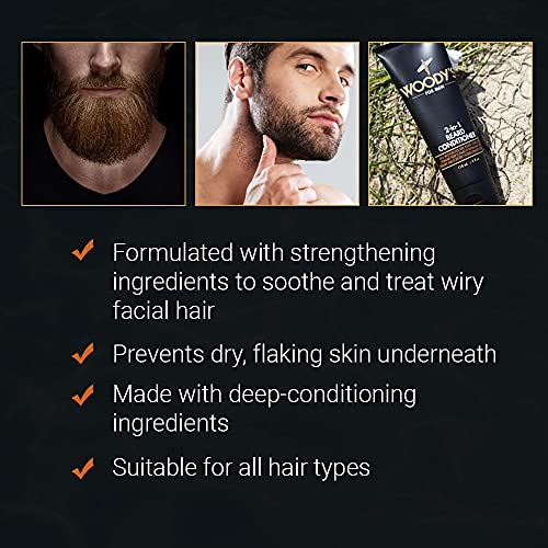 Woody's 2-in-1 Men Beard Conditioner, Beard Wash, Moisturize, Softens & Conditions Dry Flaky Beards, Enriched With Botanical Extracts and Essential Oils - 4 Fl Oz, 2 Pack