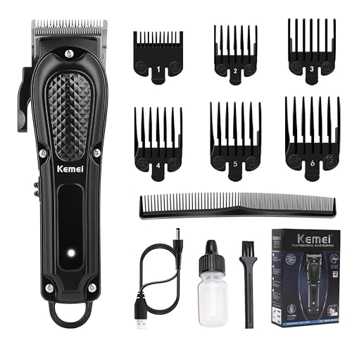 KEMEI Professional Cordless Hair Clippers for Men, 4-Speed Barber Trimmer