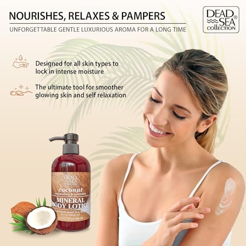 Dead Sea Collection Coconut Oil Body Lotion - Nourishing Moisturizer Body Lotion for Women and Men - Rejuvenating Hand and Body Care for Dry Skin 16.9 Fl. Oz.