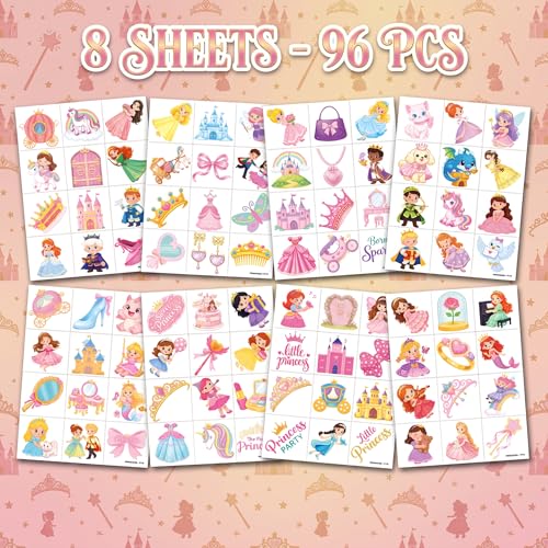 96 Princess Temporary Tattoos for Kids | Cute Party Favors