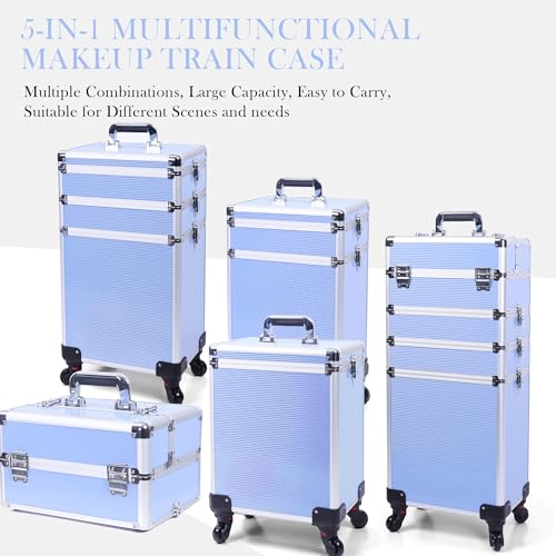 5-in-1 Rolling Makeup Train Case with 360° Swivel Wheels