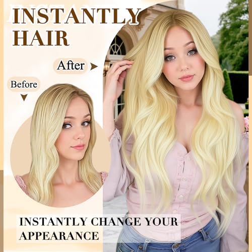 Clip in Hair Extensions Real Human Hair, 16 inch 90g, Balayage Invisible Remy Human hair Clip in Extensions for Women Seamless Straight 8Pcs Double Weft Bleach Blonde