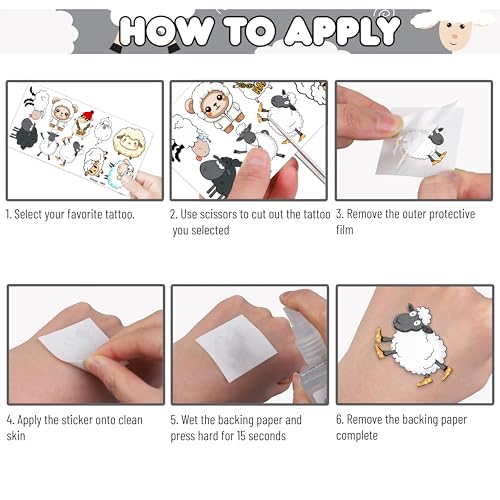 100PCS Sheep Lamb Temporary Tattoos Theme Eid Mubarak Birthday Party Decorations Favors Supplies Cute Farm Barnyard Animal Tattoo Stickers Gifts For Kids Boys Girls School Rewards Prizes Carnival