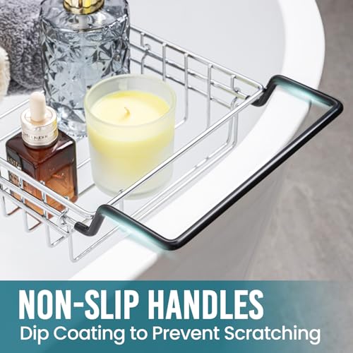 TAILI Bathtub Tray Table for Luxury Bath, Expandable Extra Wide Bthtub Caddy with Reading Holder, 304 Stainless Steel Over The Tub Bath Tray for Bathroom Accessories