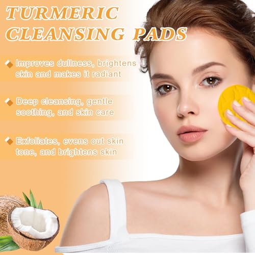 Turmeric Wash and Care Three Piece Set,Tuemeric Facial Cleanser & Turmeric Soap Bar & Turmeric Face Scrub Pads,Turmeric Cleansing Skincare Set for Face & Body, Deep Cleansing