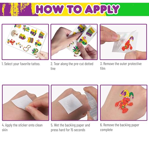 96 Mardi Gras Temporary Tattoos for Kids & Adults