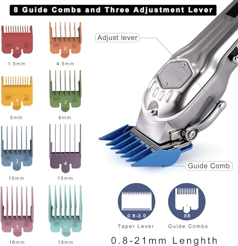 SURKER Silver Cordless Hair Clippers for Men, Rechargeable Professional Trimmer with LED Display