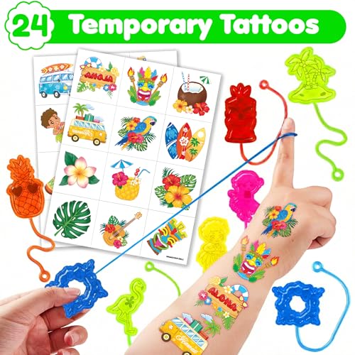48pc Hawaiian Party Favors - Stick Hands & Temporary Tattoos