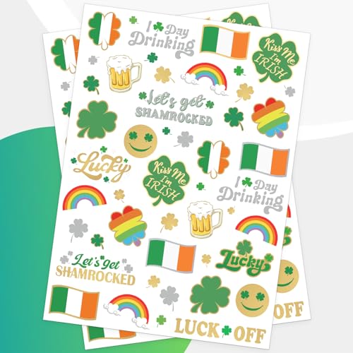 56 St Patrick's Day Temporary Tattoos - Glitter Shamrock Face Stickers