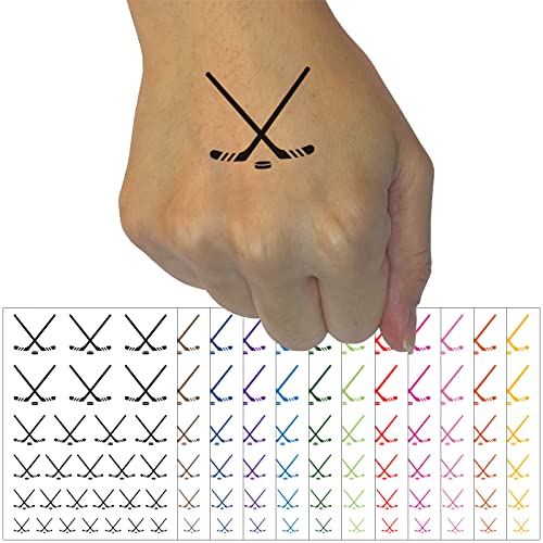 Hockey Sticks & Puck Temporary Tattoo Sheet - 28 Waterproof Designs