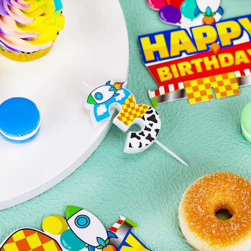 Rocket Birthday Candle Holder - Cartoon Sky & Clouds Design