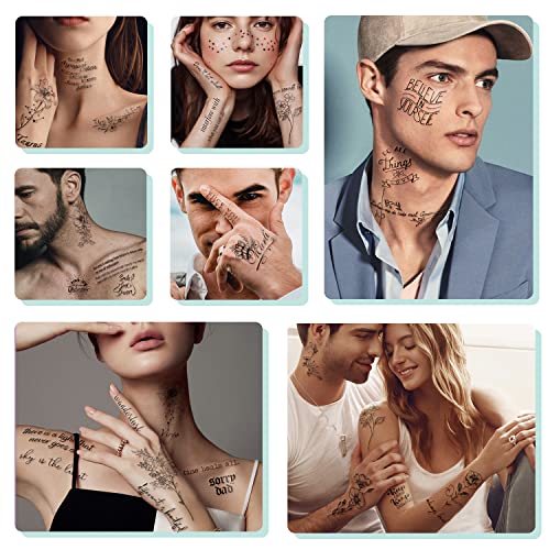 Waterproof Temporary Tattoos - 90 Sheets with Quotes & Flowers