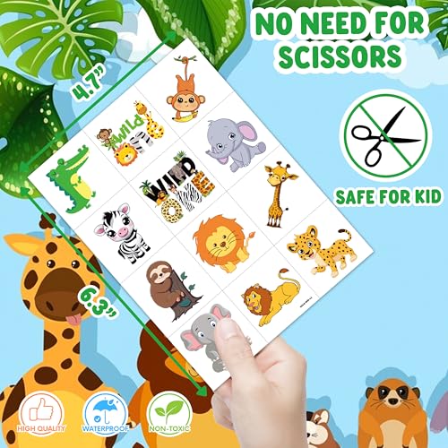 96-Piece Wild One Jungle Animal Temporary Tattoos for Birthday Party