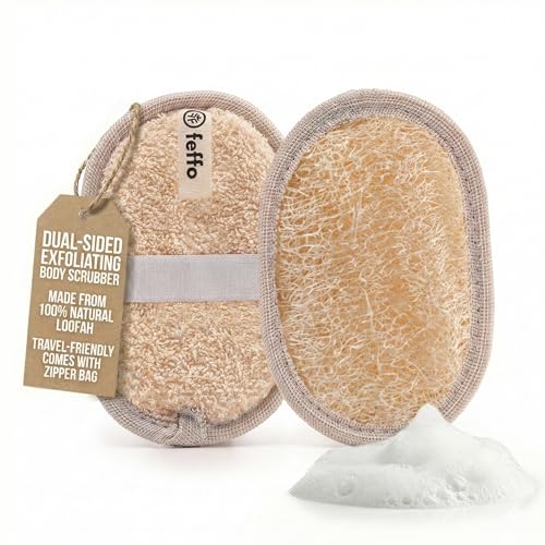 Natural Loofah Sponge with Handle - Dual-Sided Body Scrubber (2-Pack)