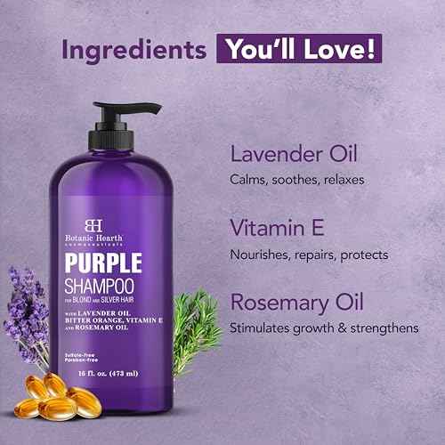 Botanic Hearth Purple Shampoo 16 Fl Oz | For All Shades Of Blonde, Silver & Gray Hair | With Lavender Oil, Vitamin E & Rosemary Oil | Sulfate & Paraben Free