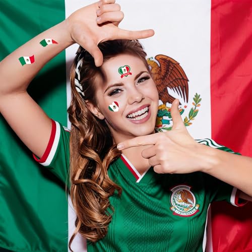 Mexican Flag Tattoos,(100 pack) Mexico Flag Independence Day Sports Temporary Face Tattoos Stickers, Waterproof Sports Sweat For Men Teenagers Women (Mexican)