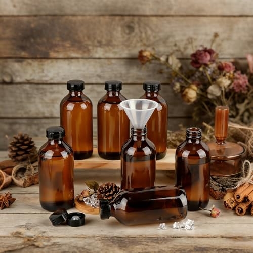 24 Pack 8 oz Amber Glass Bottles with Caps, Labels & Funnels