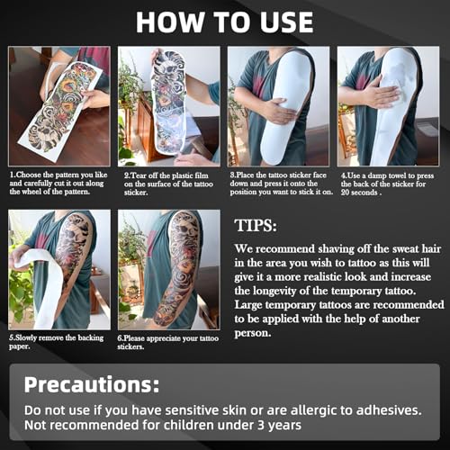 Full Arm Temporary Tattoo Sleeves - 20 Sheets Japanese Dragon & Tribal