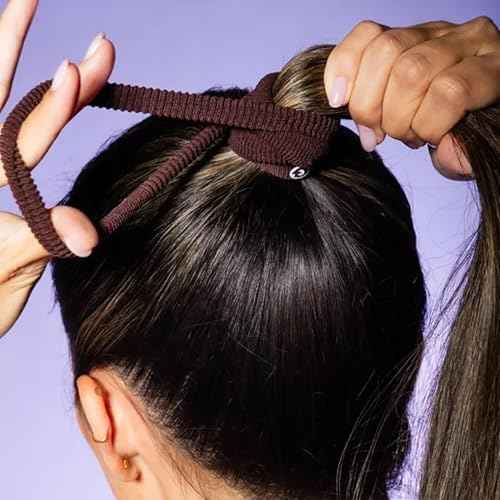 GIMME Beauty Thick Hair Extra Stretch Bands - Patent-Pending Design for Maximum Hold - Premium Ties for Thick & Curly Hair - Sleek & Strong Hold - Dark Brown, 6 Pack