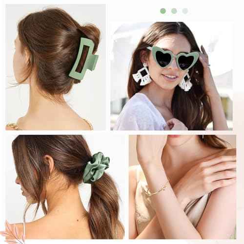 DEEKA 5 Pcs Bridesmaid Proposal Bag Set Gift Clear Makeup Toiletry Bag Bachelorette Party Favors Sunglasses Hair Claw Clips Scrunchies Knot Bracelets Bridal Wedding Party Gifts (Sage Green)