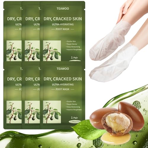 TEAWOO Moisturizing Foot Masks - 6 Pairs for Cracked Heels & Dry Feet