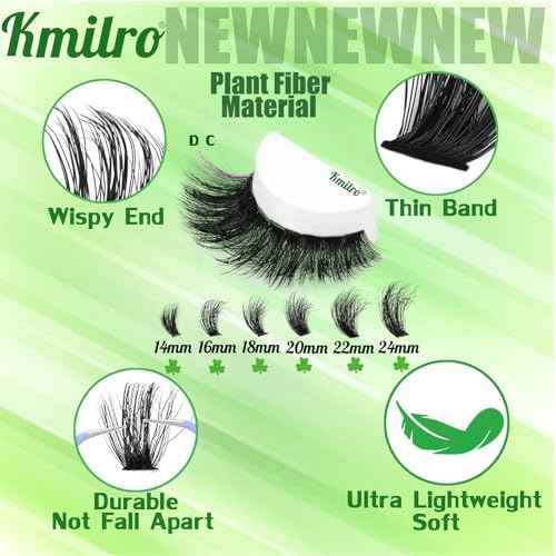 Kmilro Lash Clusters 14-24mm Thick Long Cluster Eyelash Extensions 180D D C Volume Eyelash Clusters 240pcs Individual Lashes Soft Wispy False Eyelashes DIY Lash Extension for Beginners