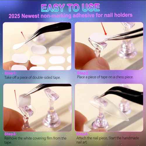 2 Set Nail Stands, Thickened Metal Nail Stand for Press Ons, Aurora Heart Nail Polish Holder for Painting, Fake Nail Display Stand Nail Practice Magnetic Nail Art Tools w/ 100Pcs Reusable Glue Tabs