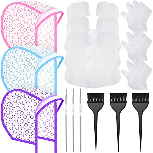 Hair Highlighting Cap Kit - 3 Sets with Dye Tools & Accessories
