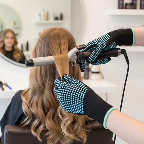Heat-Resistant Gloves for Hair Styling & Sublimation - Combed Cotton, Silicone Dots, 2 Pack