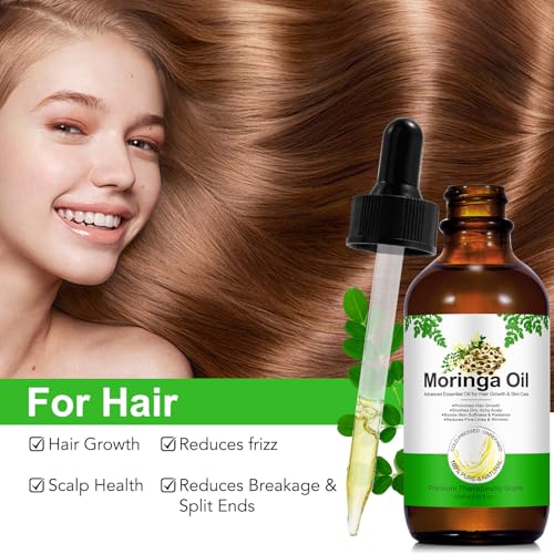 Acorn + Oak Premium Organic Moringa Oil Cold-Pressed,Unrefined Moringa Oil for Hair Skin & Body Lightweight Face Oil, Natural Moisturizer in Glass Bottle 2 fl oz