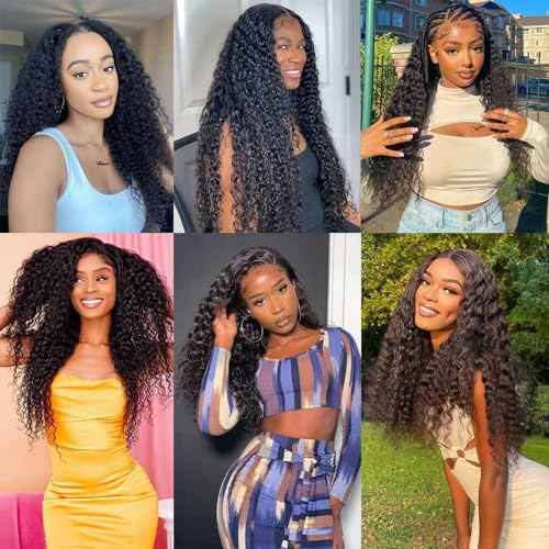 Deep Wave Human Hair Bundles 12A Brazilian Virgin Human Hair Bundles 24 26 28 Inch Wet and Wavy Curly Bundles Human Hair Extensions for Black Women Natural Color