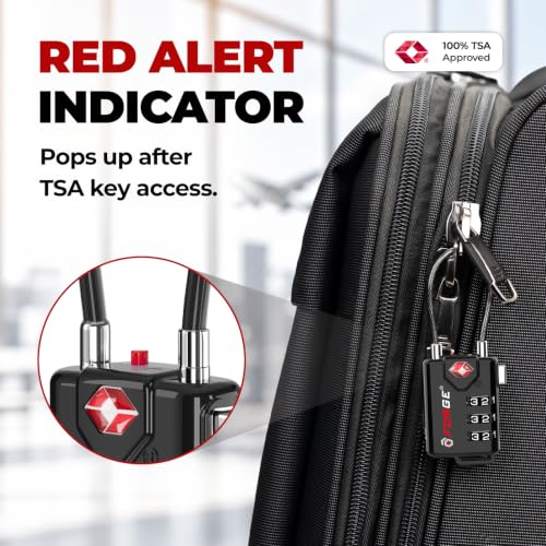 Forge TSA Approved Luggage Locks 2 Pack - Black, 3-Digit Cable Locks
