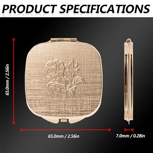 Travel Mini Mirror - Handheld, Foldable, Lightweight - Wallet Mini Pocket Magnifier - Square 3.0-inch x 2.8-inch (Gold) (Gold)