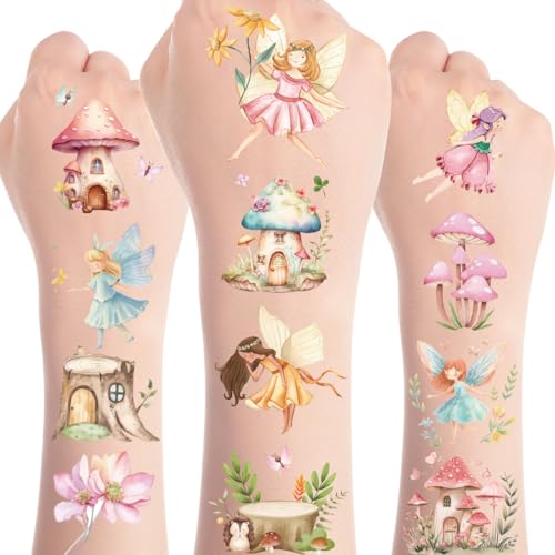 Fairy Temporary Tattoos - 8 Sheets Magical Wings & Flowers
