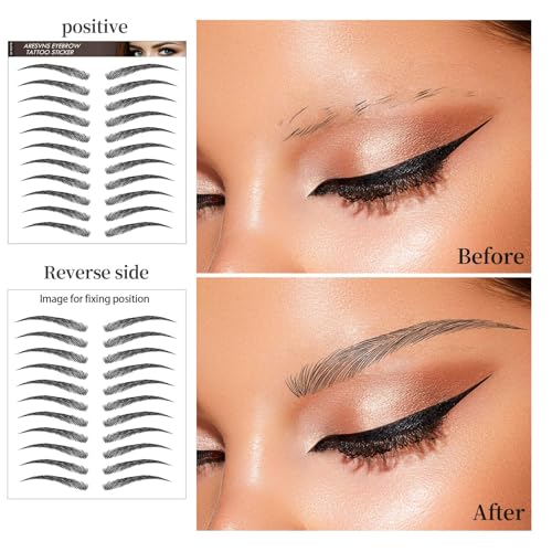 Eyebrow Tattoo 88 Pairs,4D Tattoo Eyebrow,Popular Black Fake Eyebrows,Realistic Eyebrow Transfers Sticker,Suitable Sizes,Waterproof and Long-Lasting 3-5 Days
